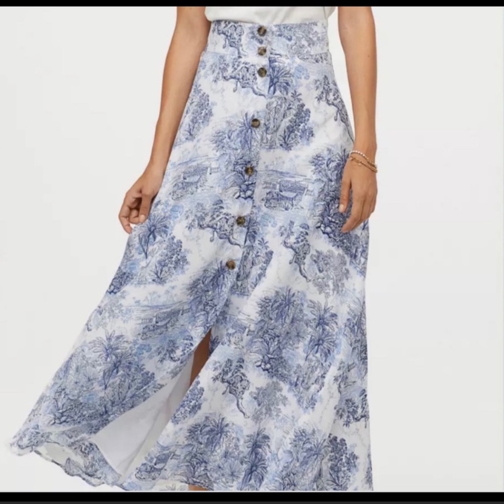 H&M Toile pattern blue+white maxi skirt
